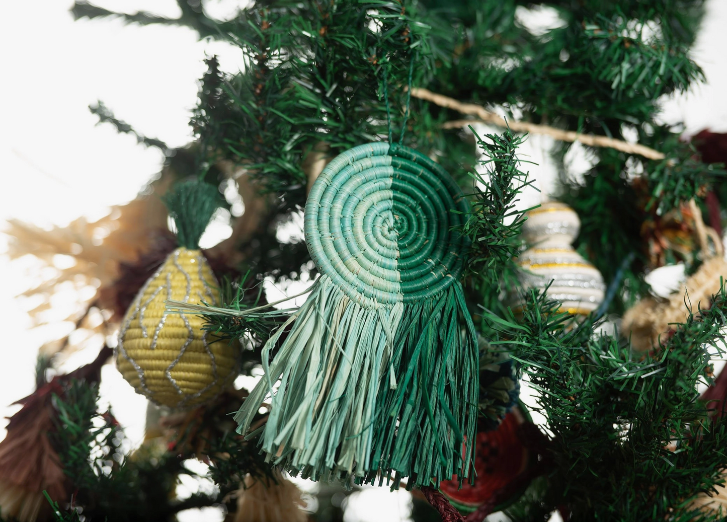 Raffia Fringed Ornaments - Teal