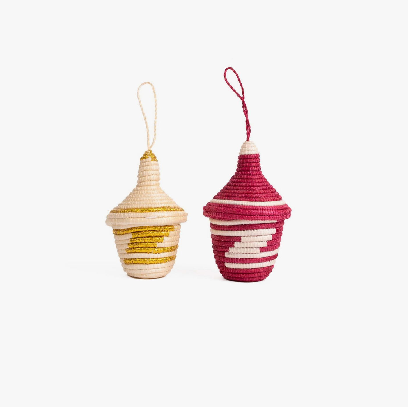 Treasure Lidded Basket Ornaments - Red & Gold - Set of 2